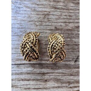 Vintage Erwin Pearl Gold-Tone Braided Clip-On Earrings